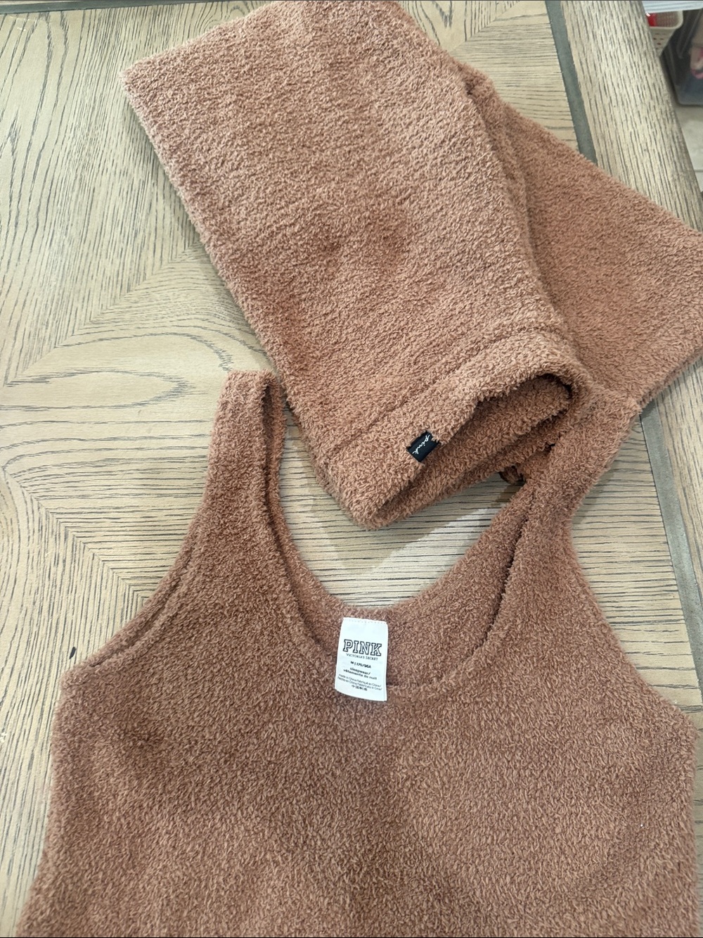 PINK Victoria's Secret Cozy Fuzzy Tank & Shorts Set - Brown - Picture 4 of 6